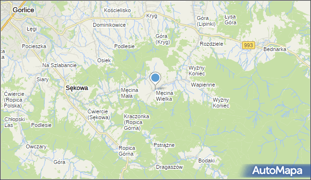 mapa Męcina Wielka, Męcina Wielka na mapie Targeo